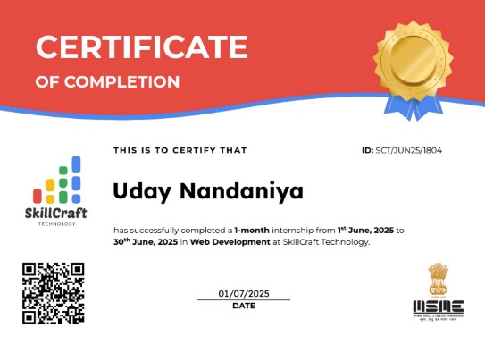 Skillcraft Internship Certificate
